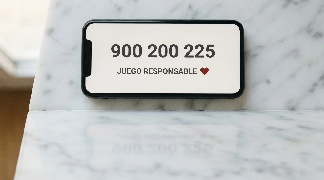 Teléfono móvil mostrando el número 900 200 225 con el logotipo de JugarBien en la pantalla