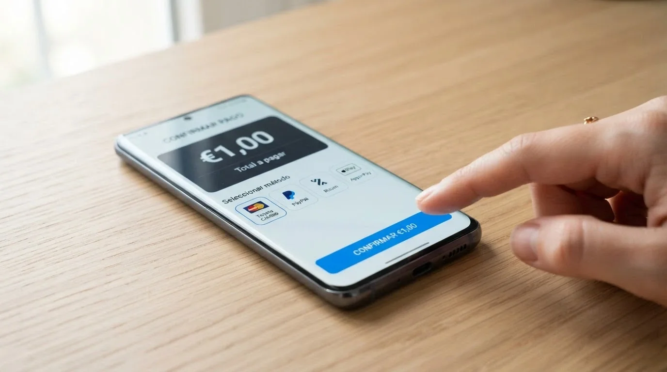 Pantalla de un móvil mostrando la interfaz de Bizum con un pago de 1 euro a un casino online