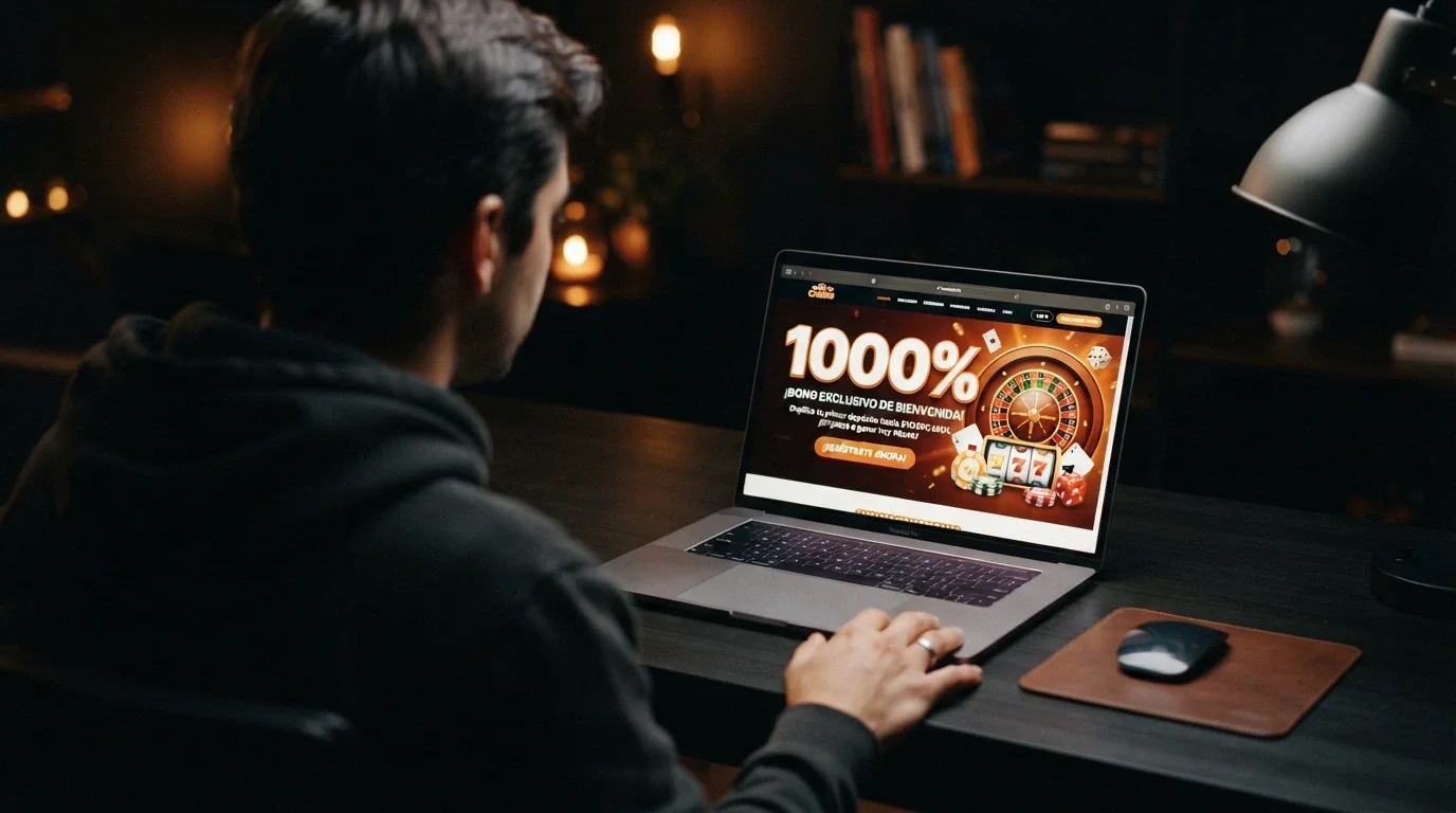 Pantalla promocional con un bono del 200% en grande y, en letra pequeña debajo, el requisito de apuesta de 40x sobre el importe total