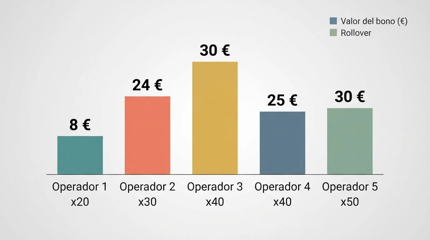 Tabla comparativa con los operadores destacados y las condiciones de su bono de bienvenida