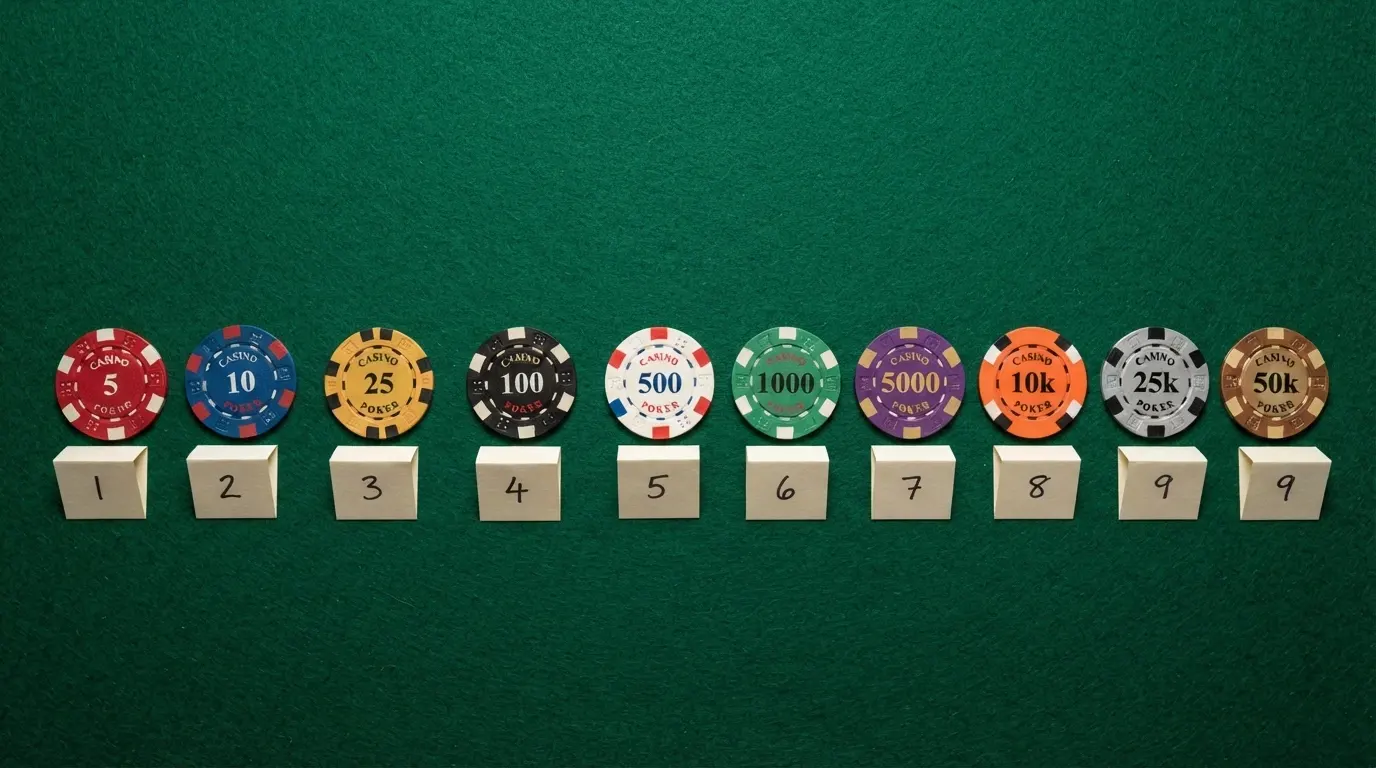 Tabla comparativa visual con fichas de casino alineadas por colores representando distintos operadores con licencia DGOJ