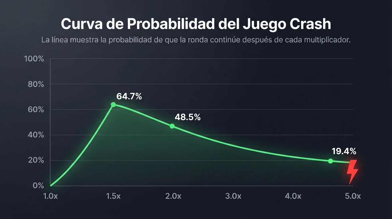 Gráfico de la curva de multiplicador del Aviator ascendiendo desde 1,00x hasta el momento del crash