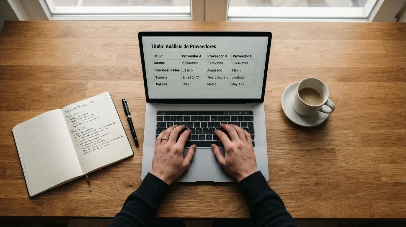 Vista cenital de unas manos sobre un teclado junto a una libreta con anotaciones y una taza de café, con la pantalla del ordenador mostrando una tabla comparativa de bonos de casino