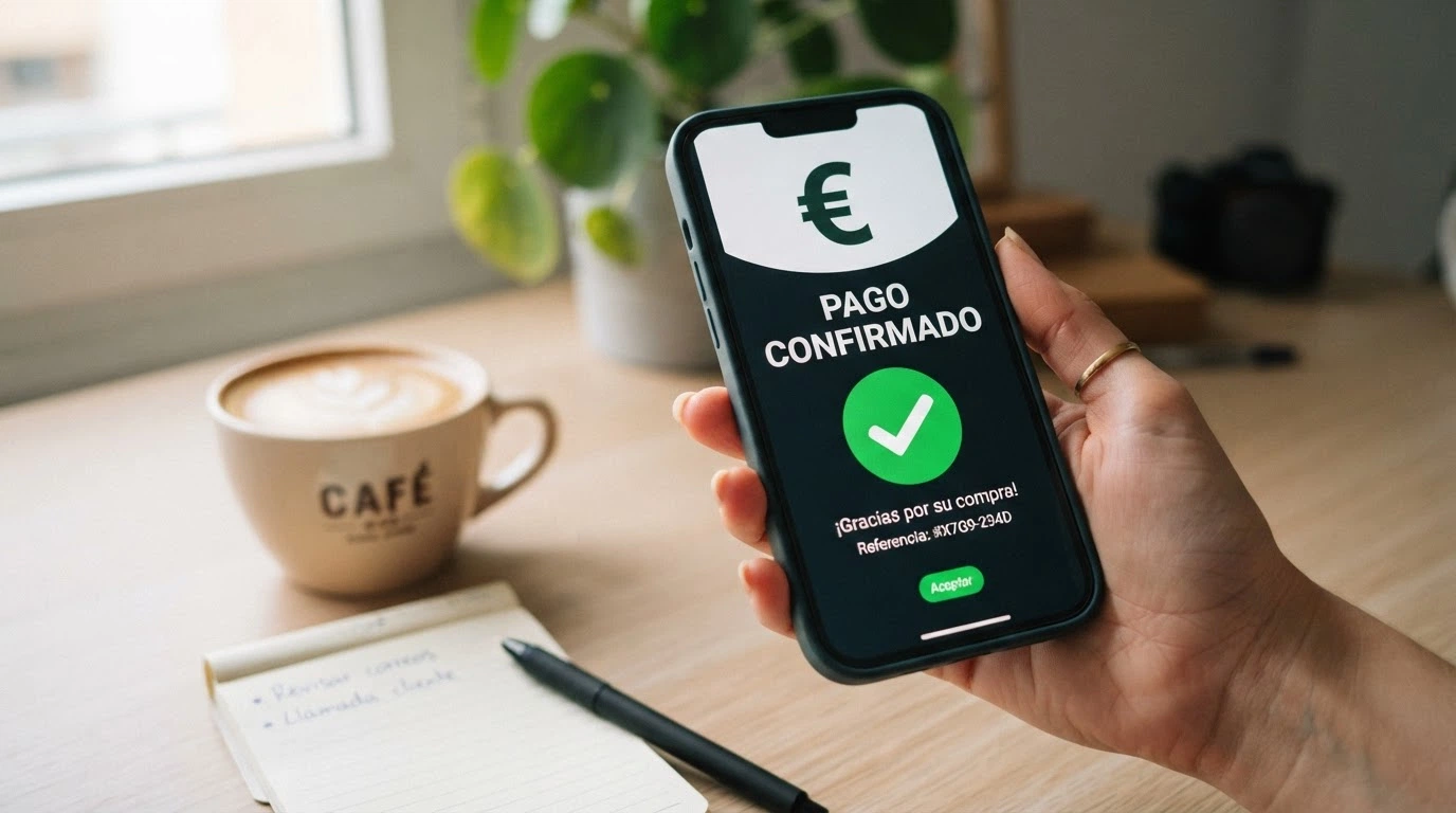 Pantalla de móvil mostrando una confirmación de depósito en un casino online español, con el logo de Visa y el importe en euros visibles