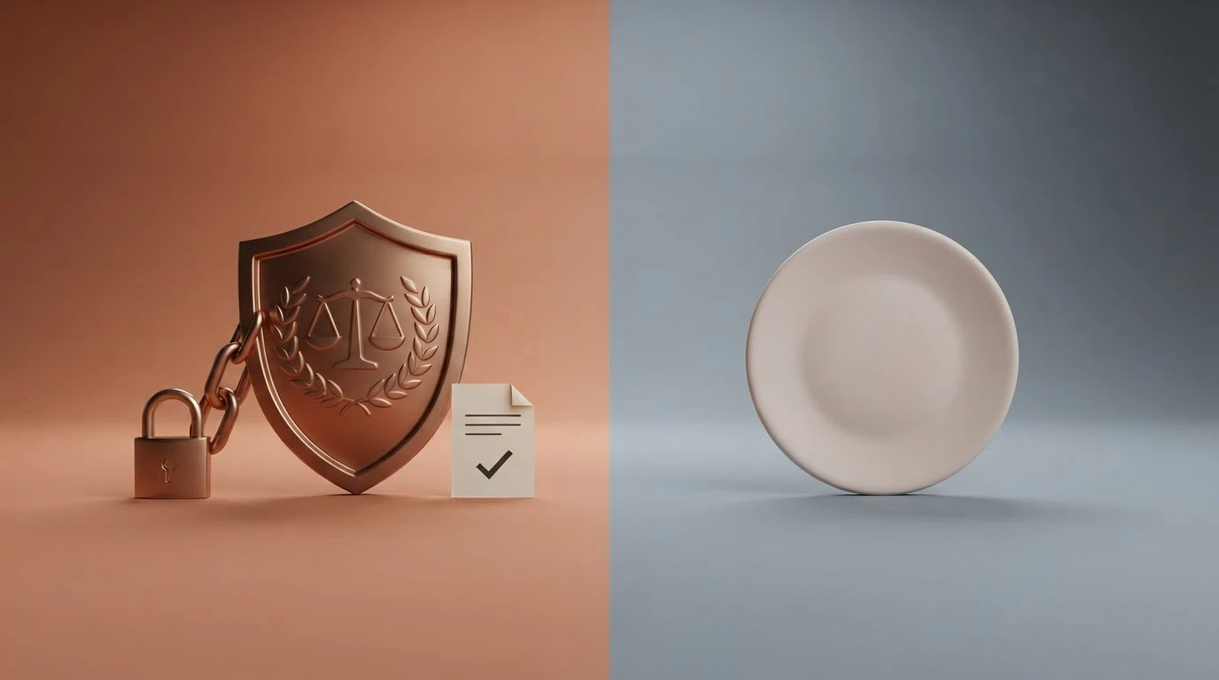 Representación visual del contraste entre el marco DGOJ (protección institucional, arbitraje, segregación de fondos) y el marco Anjouan (sin ADR, sin segregación, sin supervisión in situ)