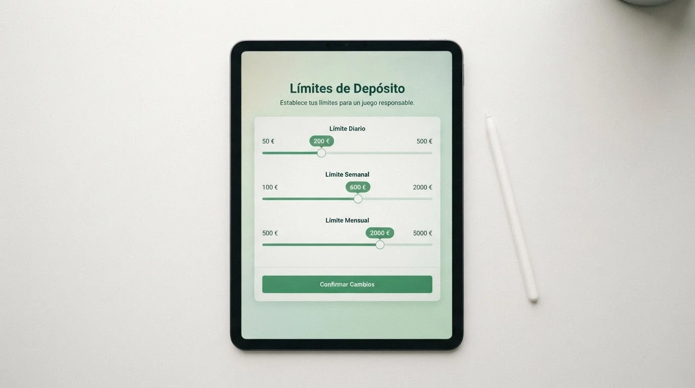 Panel de configuración de límites de depósito en la cuenta de un casino con licencia DGOJ