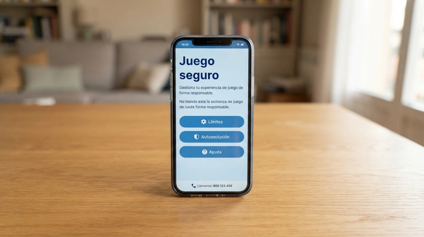 Teléfono móvil mostrando el portal de juego seguro de la DGOJ con los recursos de ayuda destacados
