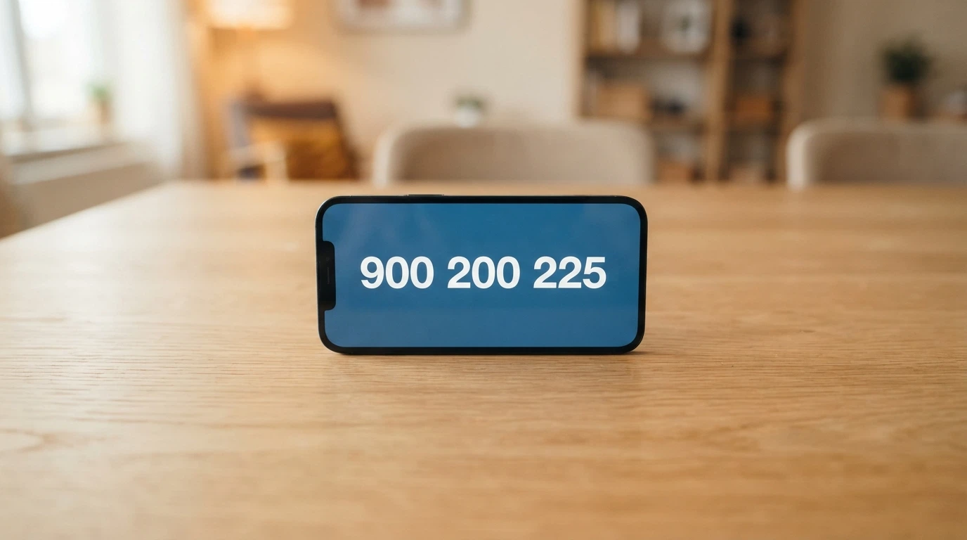 Teléfono móvil mostrando el número 900 200 225 en pantalla junto al logotipo de FEJAR