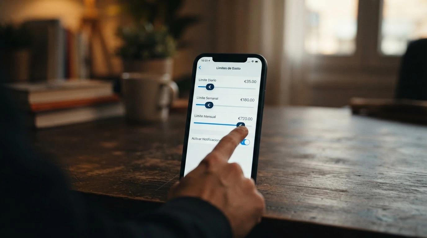 Pantalla de configuración de límites de depósito en un casino online español, con los selectores de límite diario, semanal y mensual visibles y la opción de autoexclusión del RGIAJ