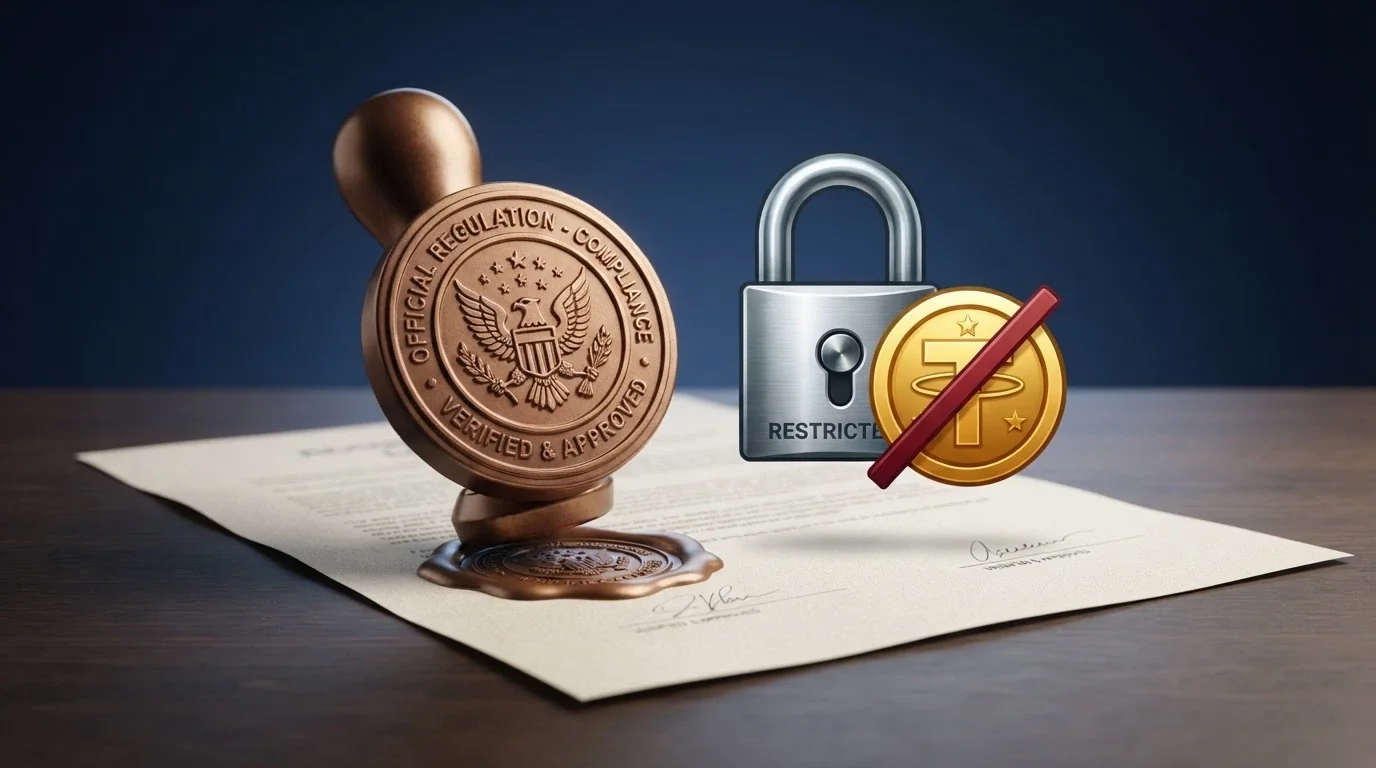 Sello oficial de la DGOJ junto a un candado tachado sobre el logotipo de BNB, simbolizando la incompatibilidad entre el regulador español y las criptomonedas en el juego online