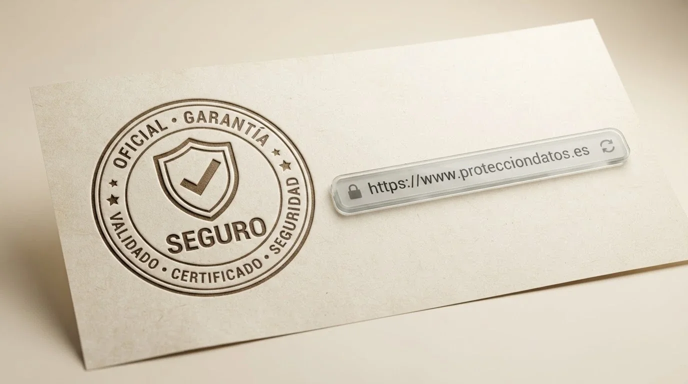 Sello oficial de la DGOJ sobre el texto «juego seguro» en español junto al dominio .es en la barra del navegador