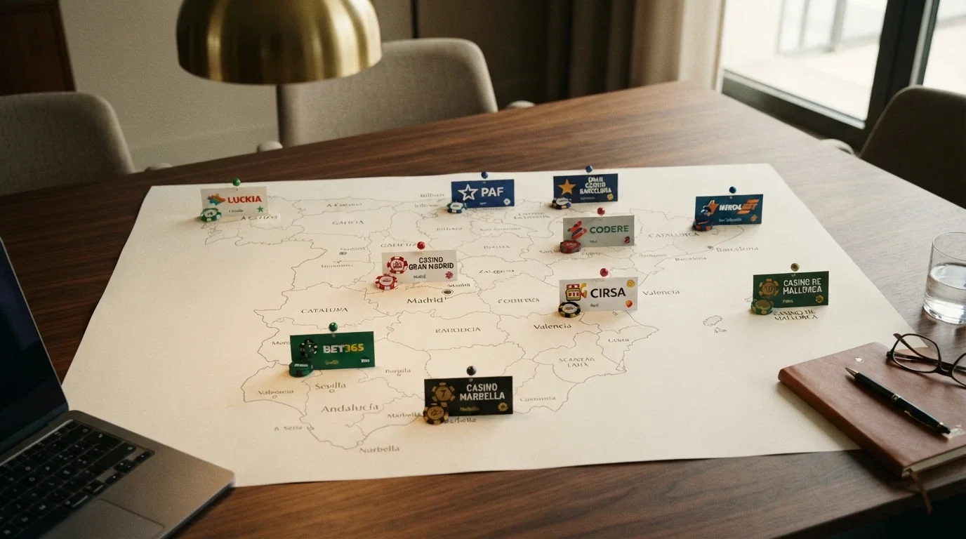 Mosaico con los logotipos de los diez operadores analizados ordenados sobre un mapa de España