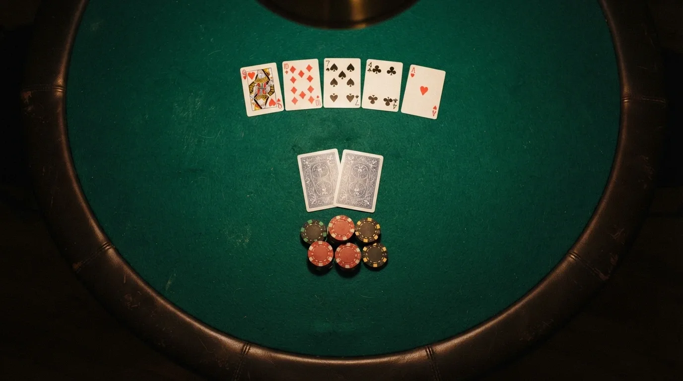Sala de póker con mesas de Texas Hold'em y fichas sobre el tapete