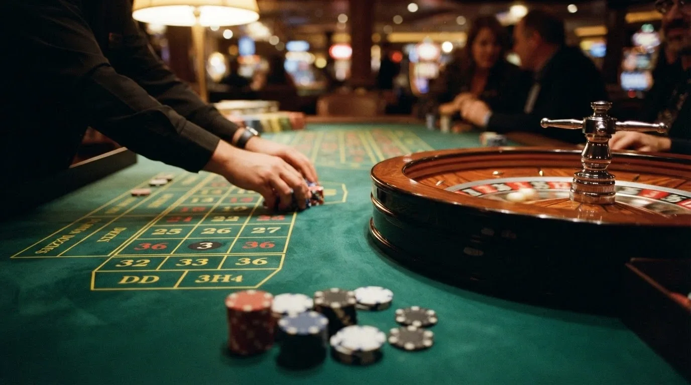 Mesa de ruleta en vivo con crupier real y la interfaz de apuestas en pantalla